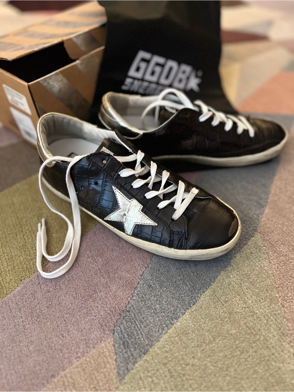 Golden Goose Super-Star Brown Crocco Gold Sneakers—202 out of 250